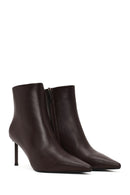 Woman Brown Zip Closure Thin-Heeled Leather Boots | Derimod