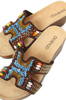 Woman Brown Embellished Wedge-heel Slippers | Derimod