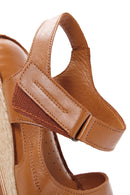 Women's Tan Thick Soled Leather Comfort Sandals with Ankle Strap | Derimod