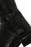 Women's Black Buckle Zippered Leather Boots | Derimod