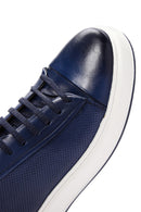 Men's Navy Blue Leather Thick Soled Sneaker | Derimod