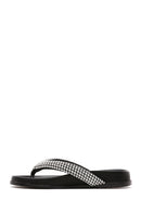 Women's Black Stone Flip Flops Flat Slippers | Derimod