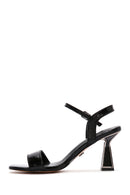 Women's Black Ankle Strap Metallic Thin Heel Sandals | Derimod