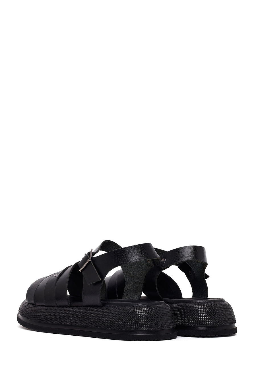 Woman Black Buckled Thick-Soled Leather Sandal