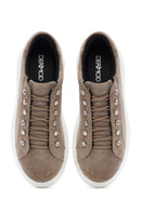 Women's Grey Lace-Up Stone Detailed Suede Leather Sneakers | Derimod