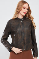 Glam Women's Brown Vintage Leather Jacket | Derimod