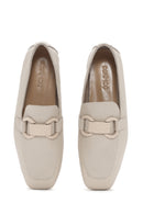 Women's Cream Leather Masculine Loafer | Derimod