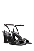 Women's Black Ankle Strap High Heel Leather Sandals | Derimod