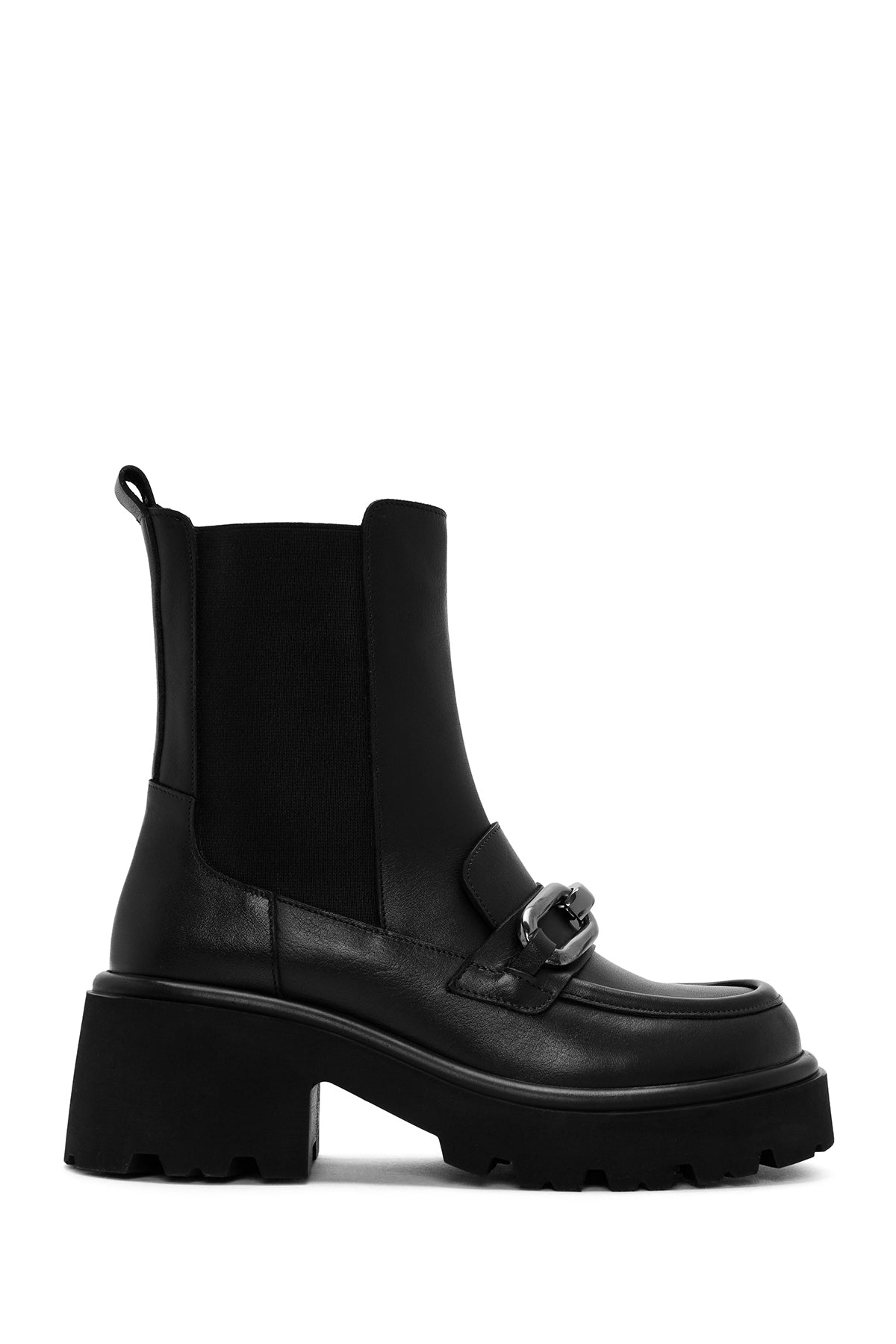 Women's Black Chain Detail Leather Chelsea Boots 24WFD201918 | Derimod