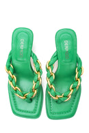 Women's Green Braided Flip Flops Heeled Slippers | Derimod