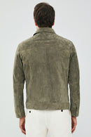 Kante Men's Dark Green Suede Leather Jacket | Derimod