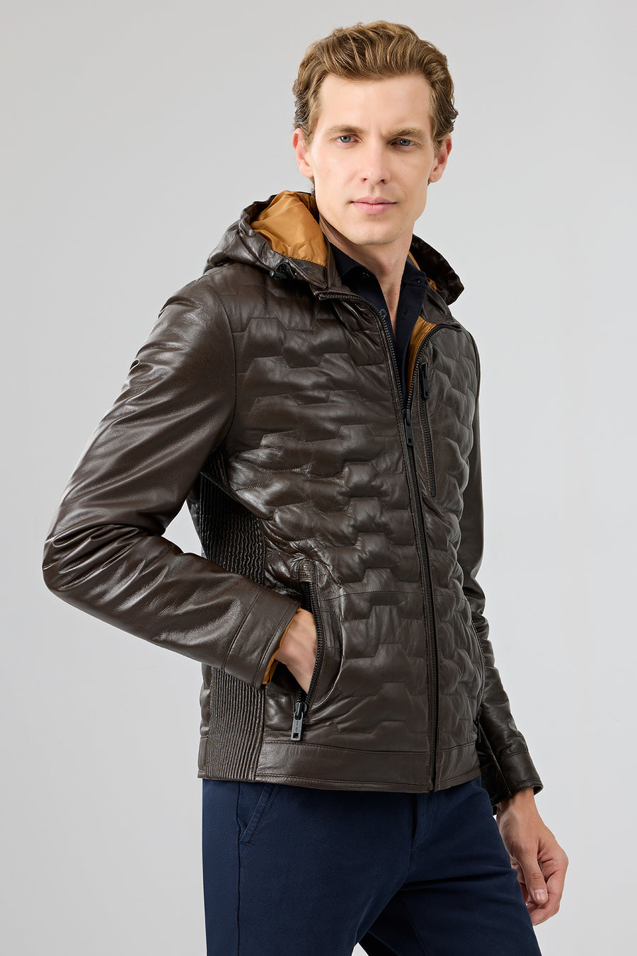 Silva Men's Brown Hooded Leather Jacket