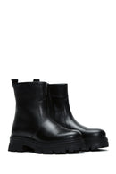 Women's Black Zippered Thick-Sole Leather Boots | Derimod