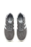 Women's Grey Lace-Up Chunky Sole Suede Leather Sneakers | Derimod