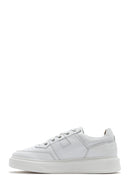 Men's White Lace-up Thick-Sole Leather Sneaker | Derimod