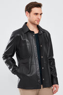 Eric Men's Black Shirt Style Leather Jacket | Derimod