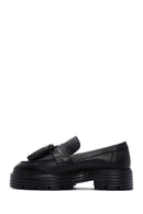 Women's Black Leather Masculine Loafer | Derimod