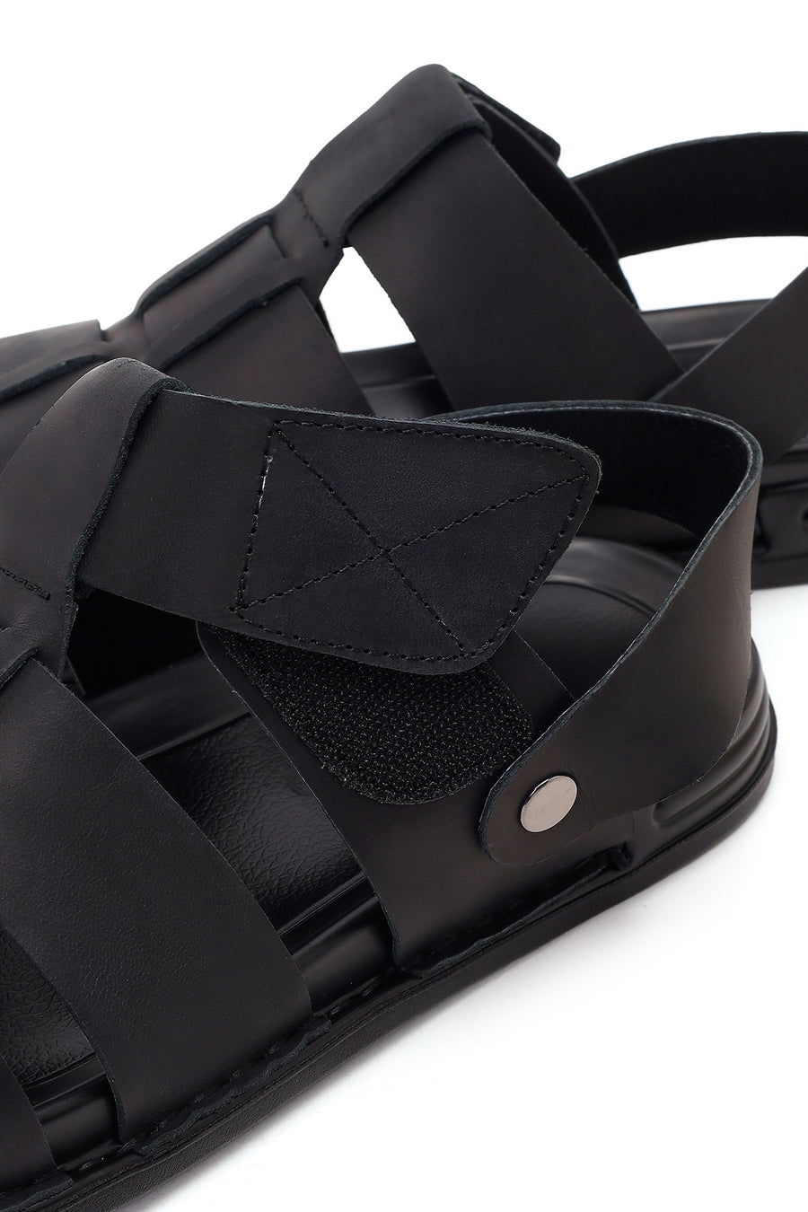 Men's Black Strapped Nubuck Leather Sandals