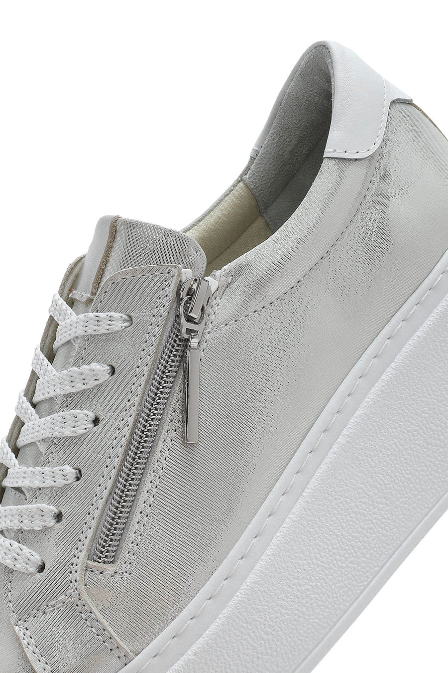 Women's Silver Thick Sole Side Zipper Leather Sneaker