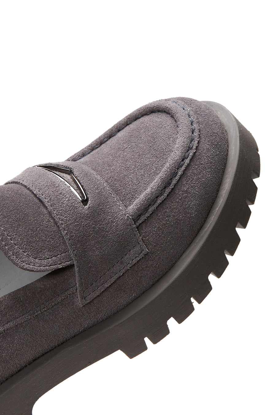 Kadın Gri Deri Süet Maskülen Loafer