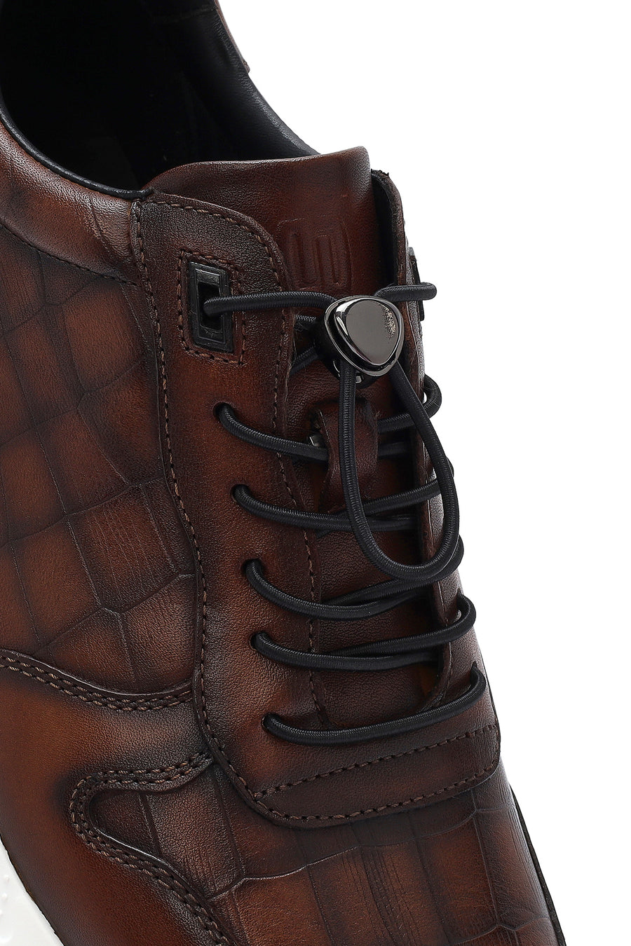 Men's Brown Crocodile Patterned Lace-Up Leather Sneakers