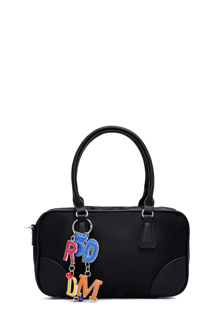 Women's Black Long Strap Accessory Detailed Fabric Handbag