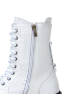 Women's White Leather Zippered Boots | Derimod