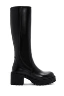 Woman Black Zip Closure Chunky Heeled Leather Boots | Derimod