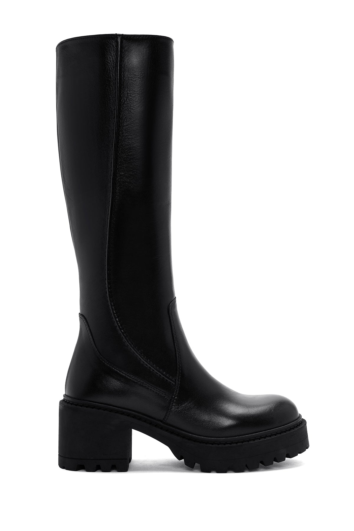 Women's Black Zippered Thick Heel Leather Boots 24WFD512818 | Derimod