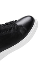 Men's Black Leather Thick Sole Sneaker with Socks | Derimod