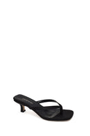 Woman Black Short-Heeled Satin Toe-Post Slipper | Derimod