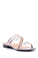 Women's Transparent Detailed Silver Slippers | Derimod