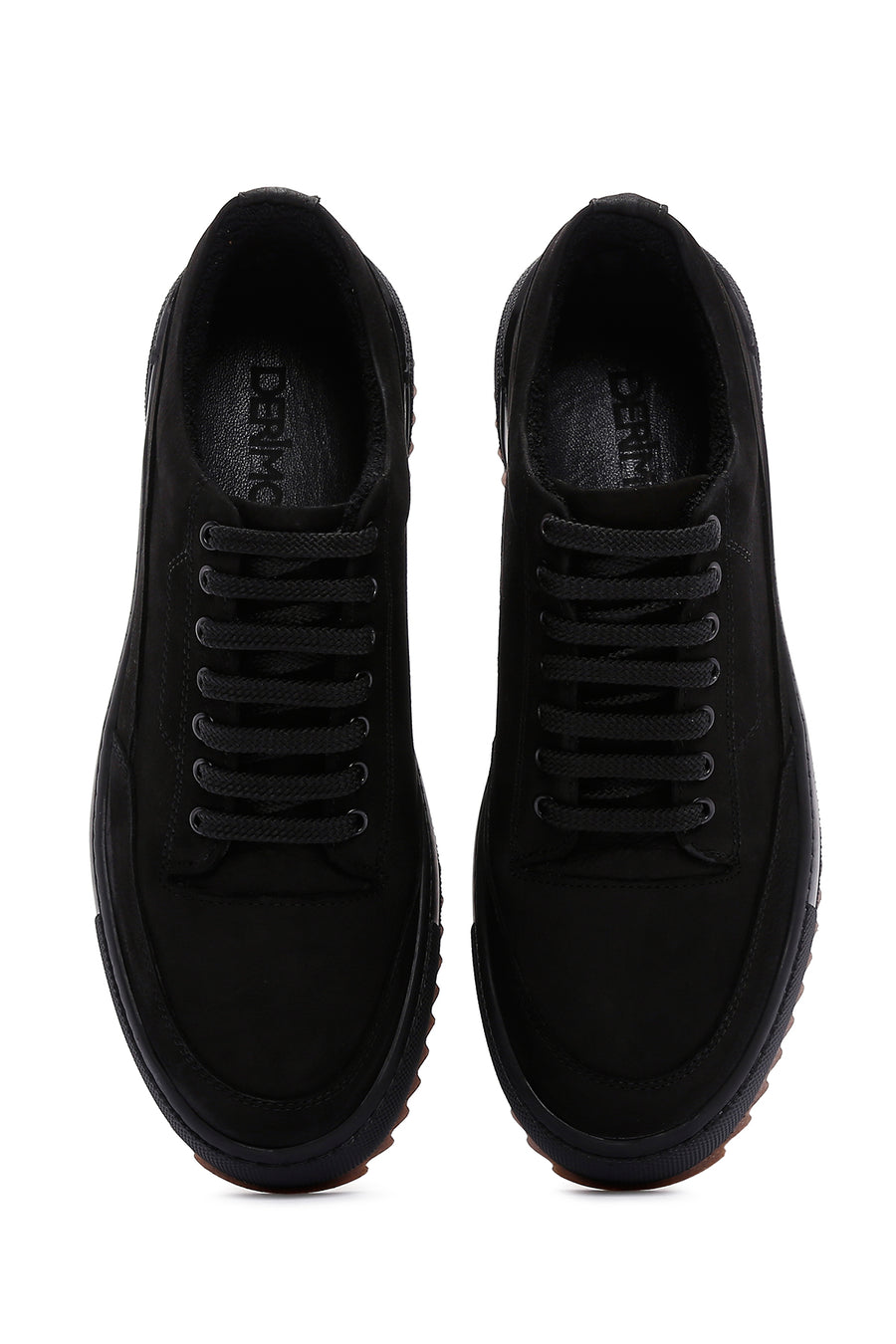 Erkek Siyah Kalın Tabanlı Nubuk Deri Casual Sneaker