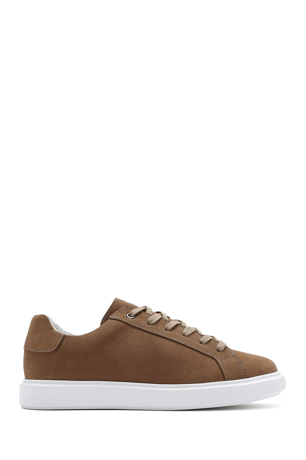 Erkek Vizon Bağcıklı Nubuk Deri Sneaker