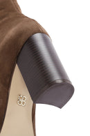 Women's Walnut Suede Leather Heeled Zipper Boots | Derimod