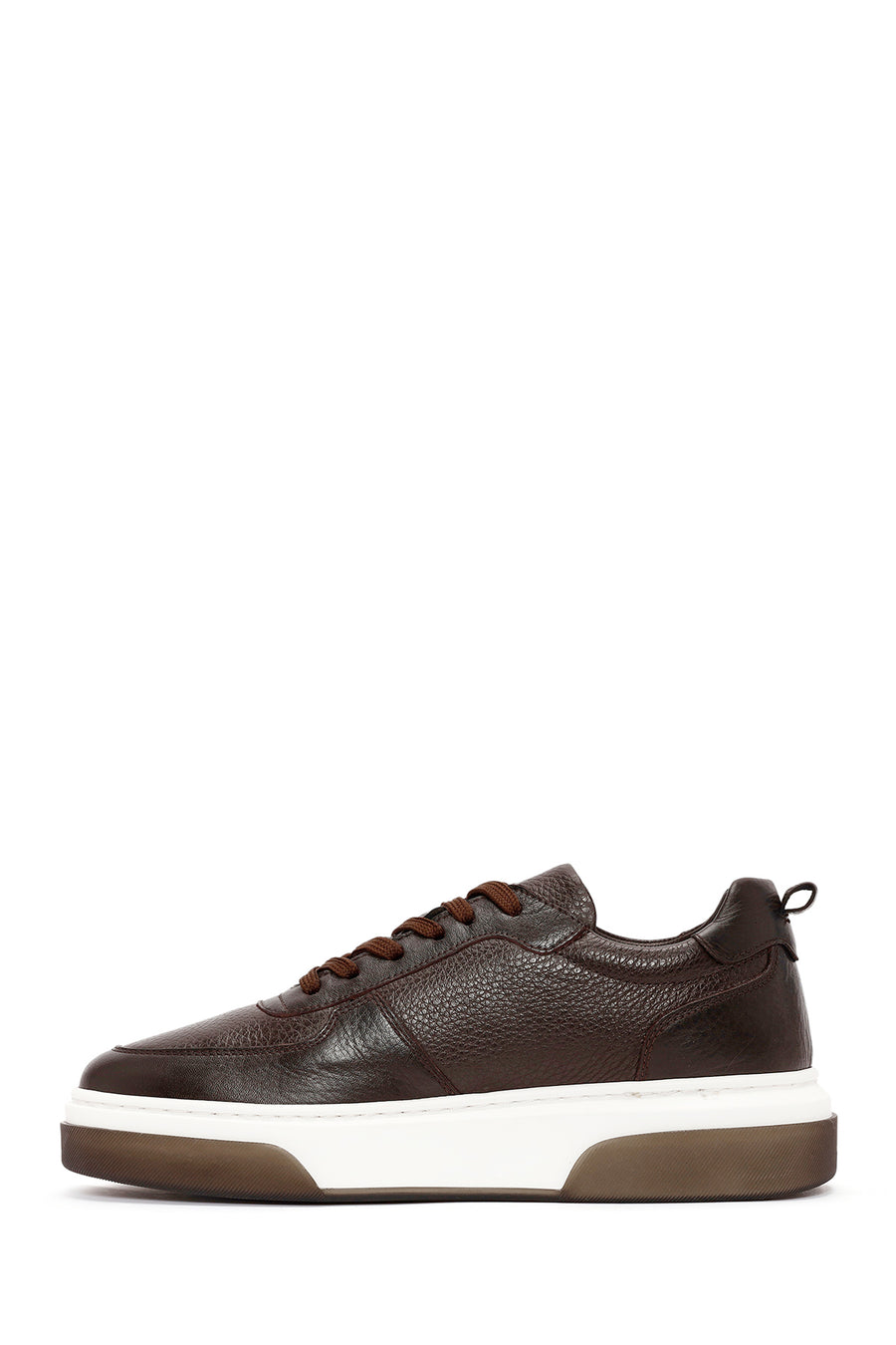 Male Brown Lace-Up Thick-Soled Leather Sneaker