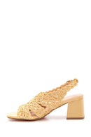 Women's Beige Straw Heeled Sandals | Derimod