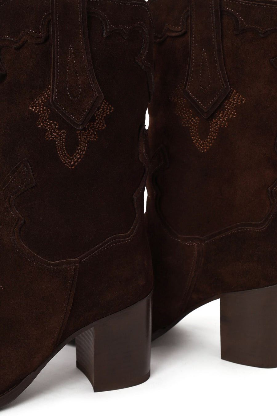 Woman Brown Thick-Heeled Patterned Suede Cowboy Boots