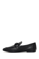 Women's Black Leather Masculine Loafer | Derimod