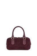 Women's Burgundy Long Strap Suede Leather Mini Handbag | Derimod