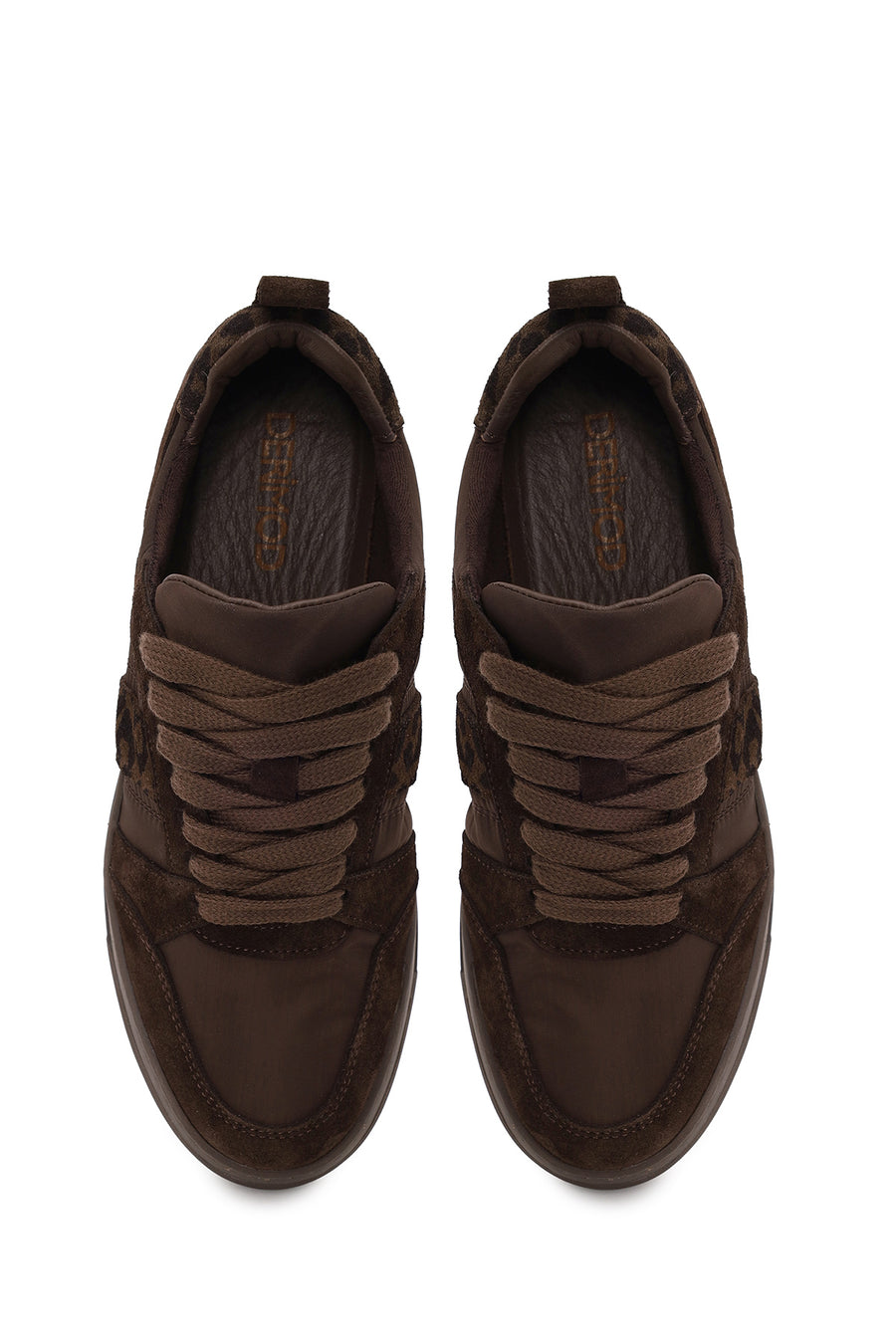 Kadın Kahverengi Bağcıklı Desenli Deri Sneaker