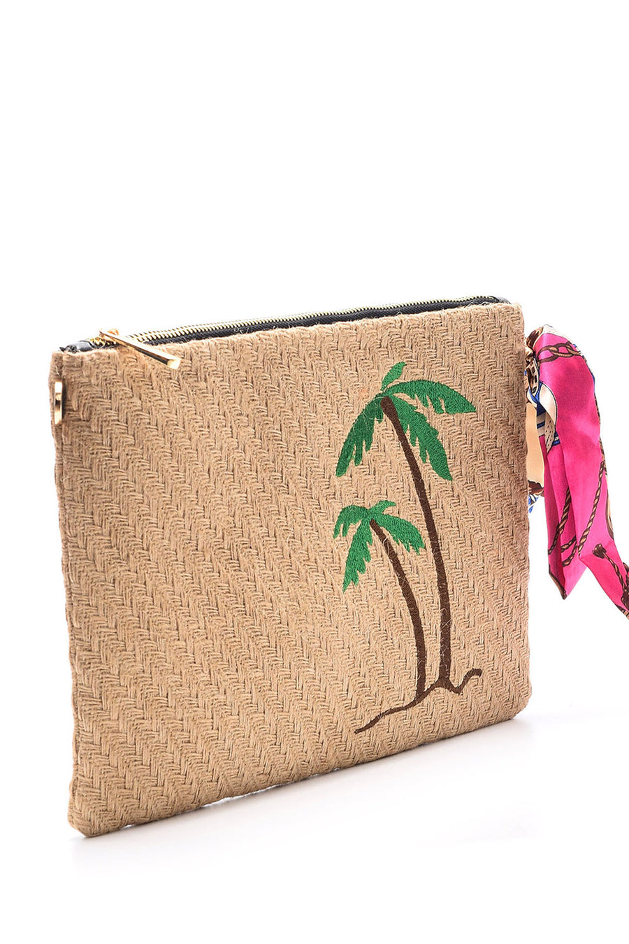Women's Palm Tree Patterned Straw Portfolio Bag