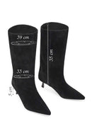 Woman Black Thin-Heeled Suede Boot | Derimod