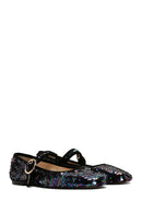 Women's Purple Sequin Patterned Leather Ballerinas | Derimod