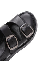 Women's Black Ankle Strap Double Buckle Leather Comfort Sandals | Derimod