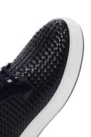 Men's Navy Blue Lace-Up Knitted Leather Casual Shoes | Derimod