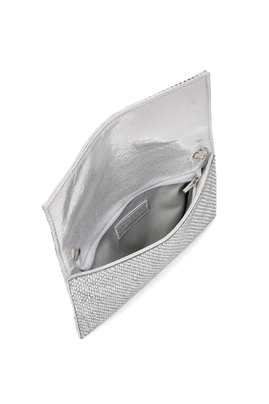 Women's Silver Long Chain Strap Stone Evening Clutch Bag