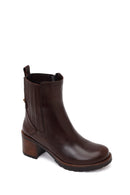 Woman Brown Zip Closure Chunky Heeled Leather Boots | Derimod