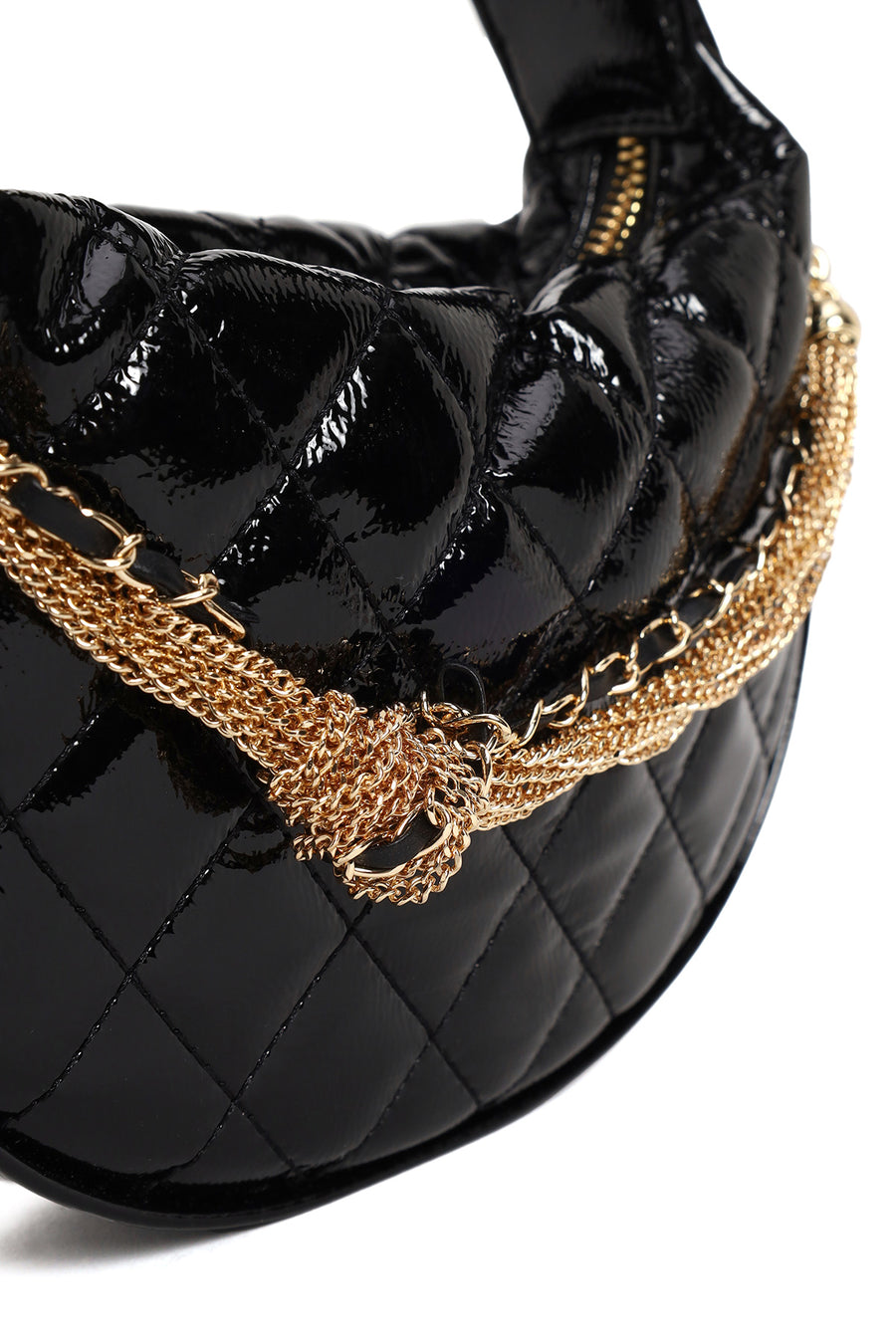 Woman Black Long-Strap Quilted Mini Evening Bag