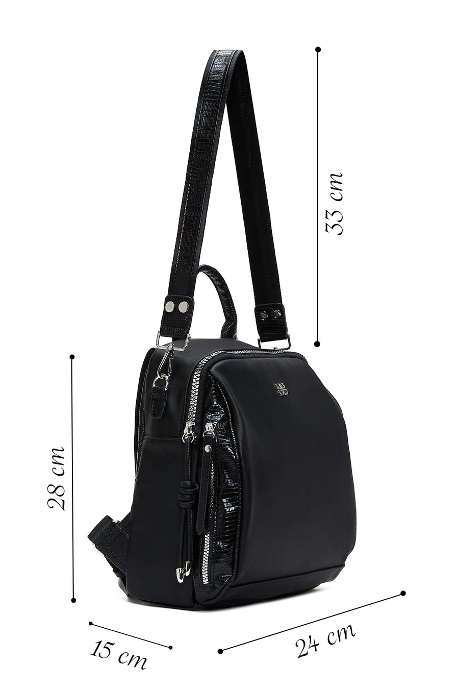 Woman Black Long Strap Backpack